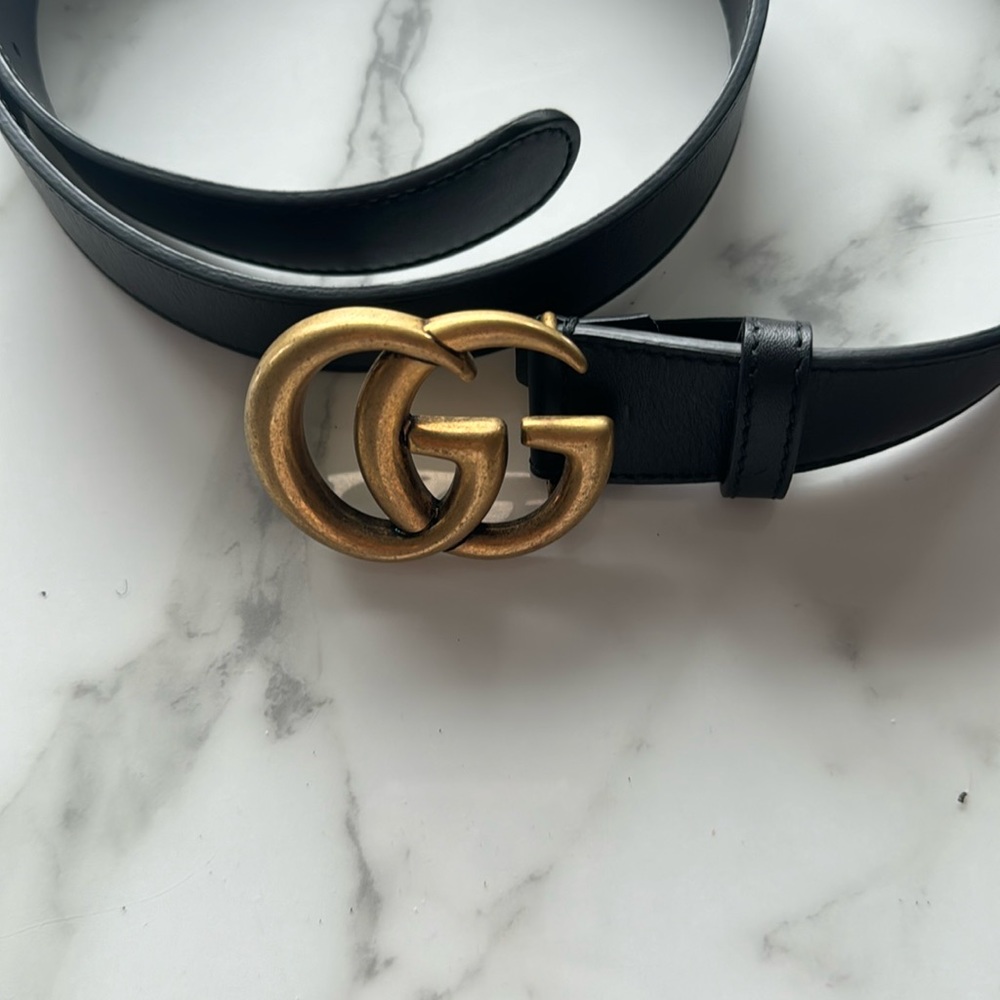 Gucci double GG smooth leather belt slim men's, still in stores.